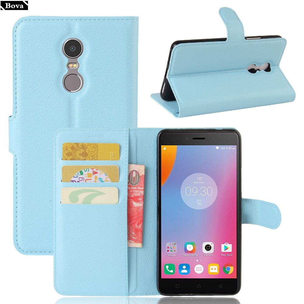 til fundas lenovo  k6 Merk etui pu lær lommebok deksel kortholder telefon etui til lenovo  k6 Merk  k6 Merk beskyttende etui hylster: Blå jfc
