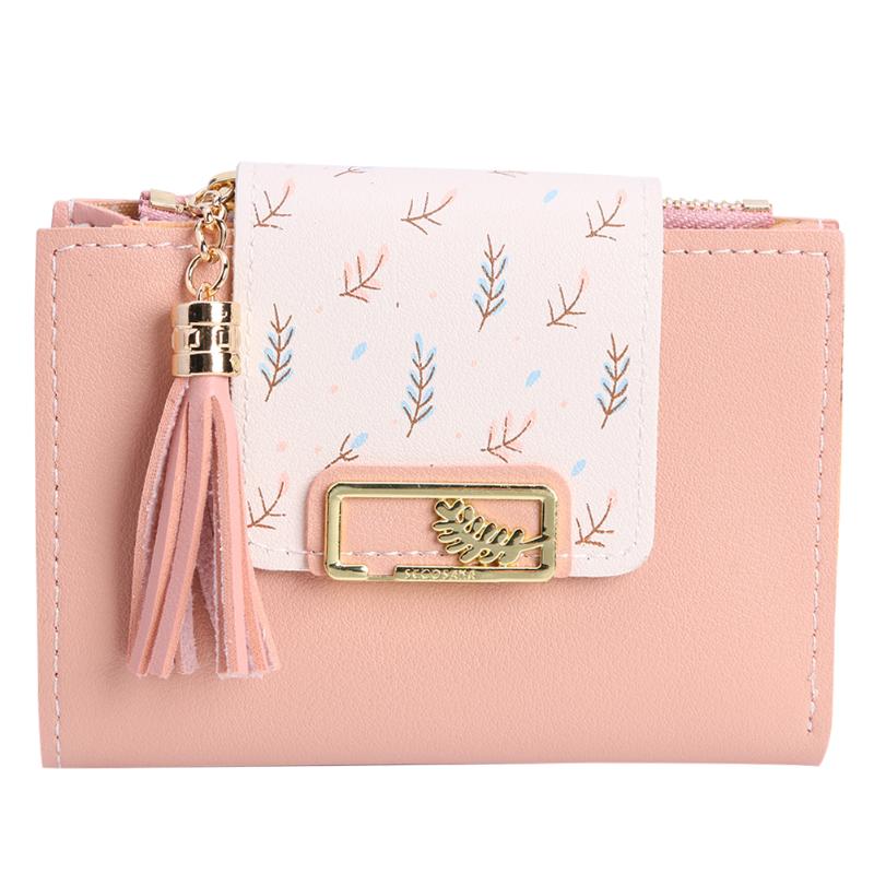 Kwastje Vrouwen Portemonnee Kleine Leuke Portemonnee Vrouwen Korte Lederen Vrouwen Portefeuilles Rits Vouwen Portemonnees Vrouwelijke Portemonnee Clutch: Light Pink