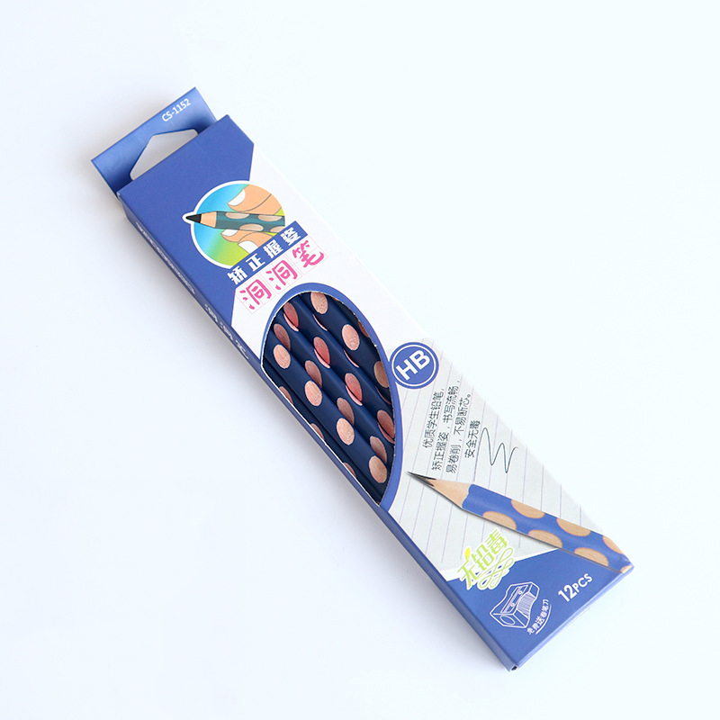 12 unids/caja HB Kawaii de madera lápices de plomo creativa agujero lápiz para chico de la Oficina de la escuela suministros novedad papelería suministros: Blue
