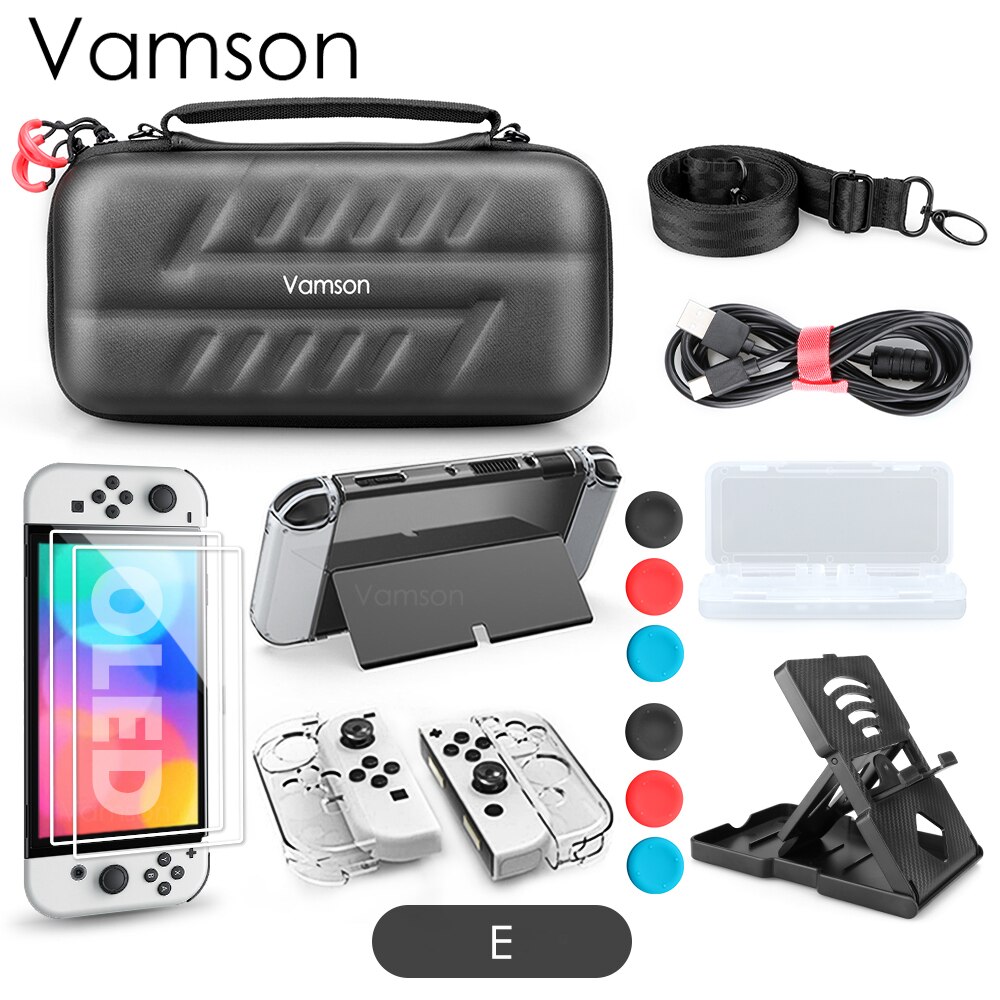 Vamson Waterdichte Draagtas Pu Voor Nintendo Switch Oled Reizen Beschermhoes Opslag Draagtas Accessoires Kit: E