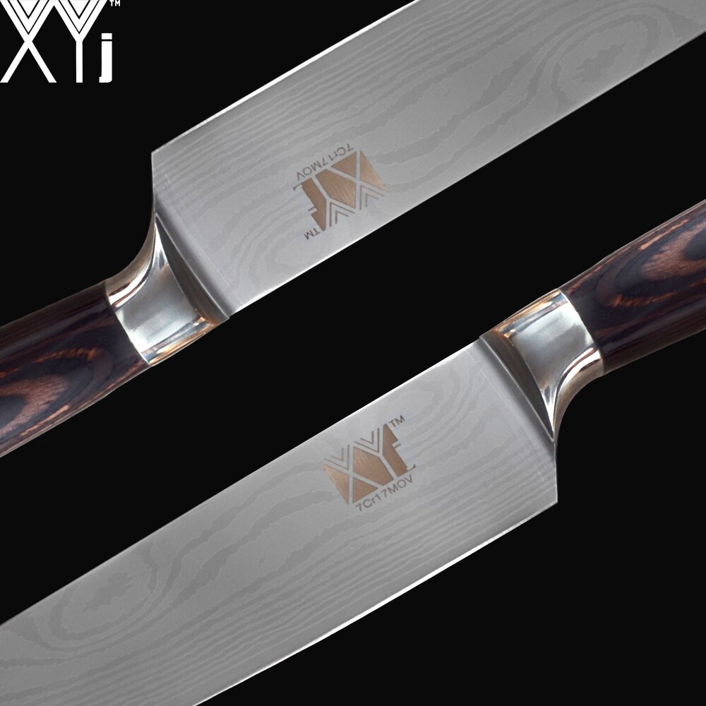 Xyj 6 stk rustfritt stål kjøkkenkniv høy karbon skarpt blad bøy håndtak kokk skjæringe santoku nytte skjærekniver