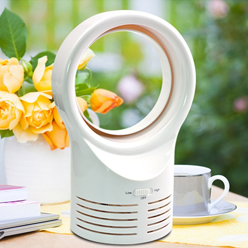 Mini No Leaf Fan Portable Bladeless Refrigeration Desktop Air Conditioner Low Noise GR5: White US Plug