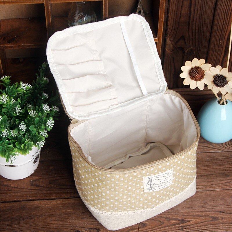 Casual Draagbare Lunch Tas Dot Bloemen Katoen Linnen Waterdicht Thermische Voedsel Picknick Lunchbox Tas Tote