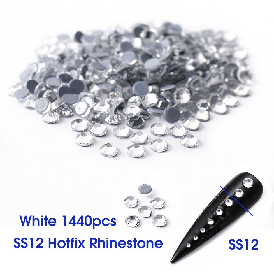 1440pc super glitter krystal ab  ss3-ss20 hotfix rhinsten på negle dekoration fix flad ryg strass nail art sten  le1610: Hvid  ss12