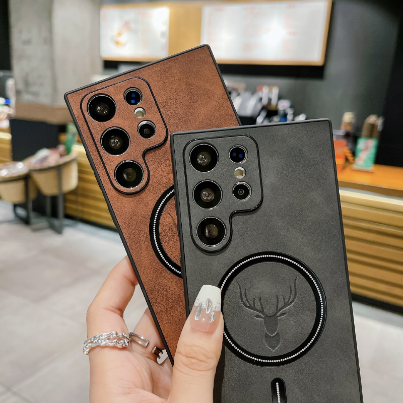 Pour Magsafe magnétique sans fil charge luxe étui de téléphone en cuir pour Samsung S25 Ultra S23 S22 S24 Ultra Plus pare-chocs couverture arrière