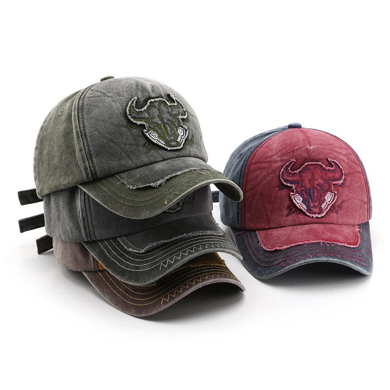 Casquette de Baseball avec tête de taureau brodée pour hommes et femmes, chapeau rétro de rue américaine, en coton délavé, pour papa, pour l&#39;extérieur, Hip Hop, à rabat, pour le soleil