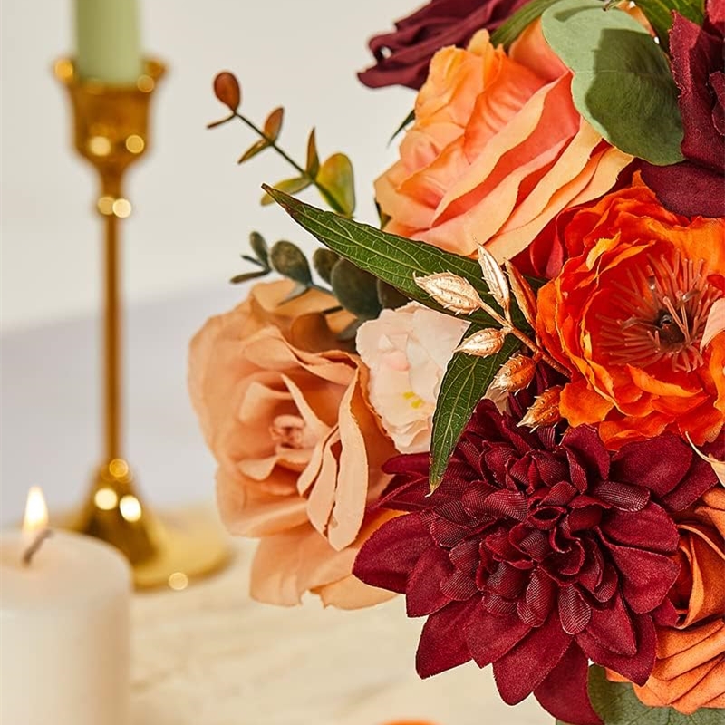 Caja combinada de flores artificiales de rosas naranjas, ramo de novia, decoraciones DIY para exteriores/interiores, flores decorativas para festivales