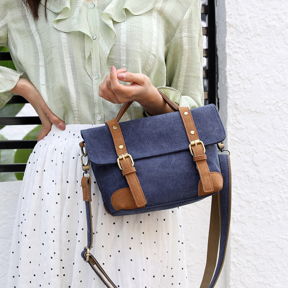 Solid lerret dameskulderveske myk hasp slitesterk crossbody allsidige vesker og vesker med flere lommer