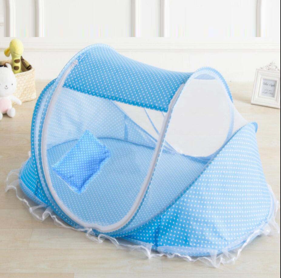 2 Stks/set Baby Netting Bedding Cribs Roze Opvouwbare Baby Klamboe Tent Kussen Blauw Dot Draagbare Kind Babybedje Slaap netto