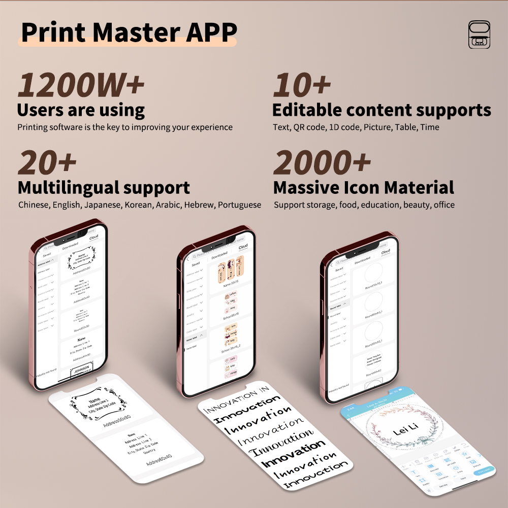 Phomemo M110 Label Printer Mini Printer Thermal Label Maker Portable Labeling Machine for Business Barcode Cable School