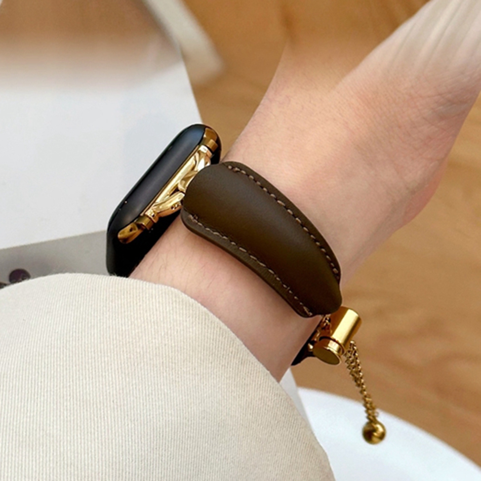 Luksus d-læderrem til apple watch series 10 9 8 7 6 se 5 4 3 38/40/41/42/44/45/46mm iwatch ultra 2 49mm rem metalarmbånd