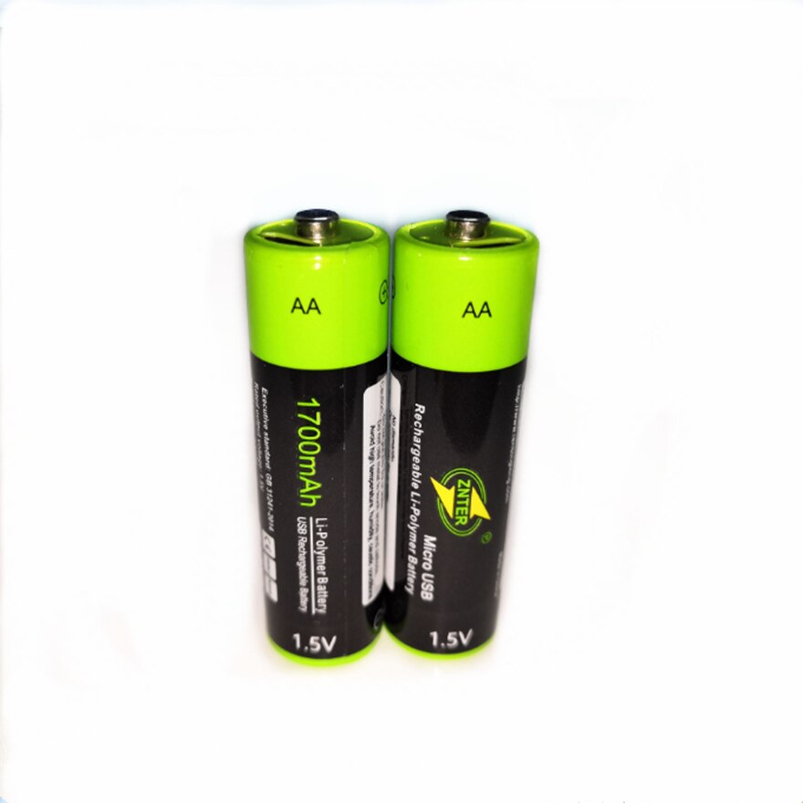 Znter 1.5V Aa 1700 Mah Oplaadbare Lithium Batterij Usb Lithium Polymeer Batterij + Micro Usb-kabel: 2PCS Battery