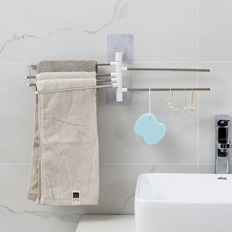 Punch-free Fold Towel Storage Rack Home Wall-mounted Bathroom Toilet Organization Rotate Storage Rod Shopping K127