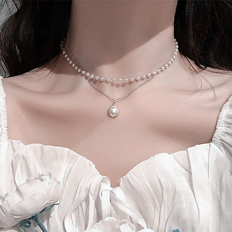 Beads Women&#39;s Neck Chain Kpop Pearl Choker Necklace Gold Color Goth Chocker Jewelry On The Neck Pendant Collar For Girl: silver style 4