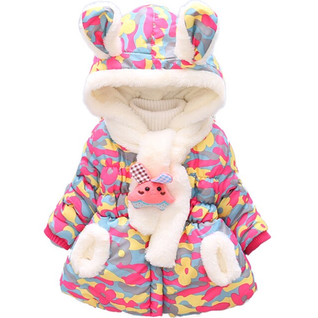 3 pcs Winter Meisjes Christmas Party Jassen met Sjaal en konijn Katoen Warm Baby Meisjes Schattige Konijn Oren Capuchon Camouflage jassen: Rose / 12m