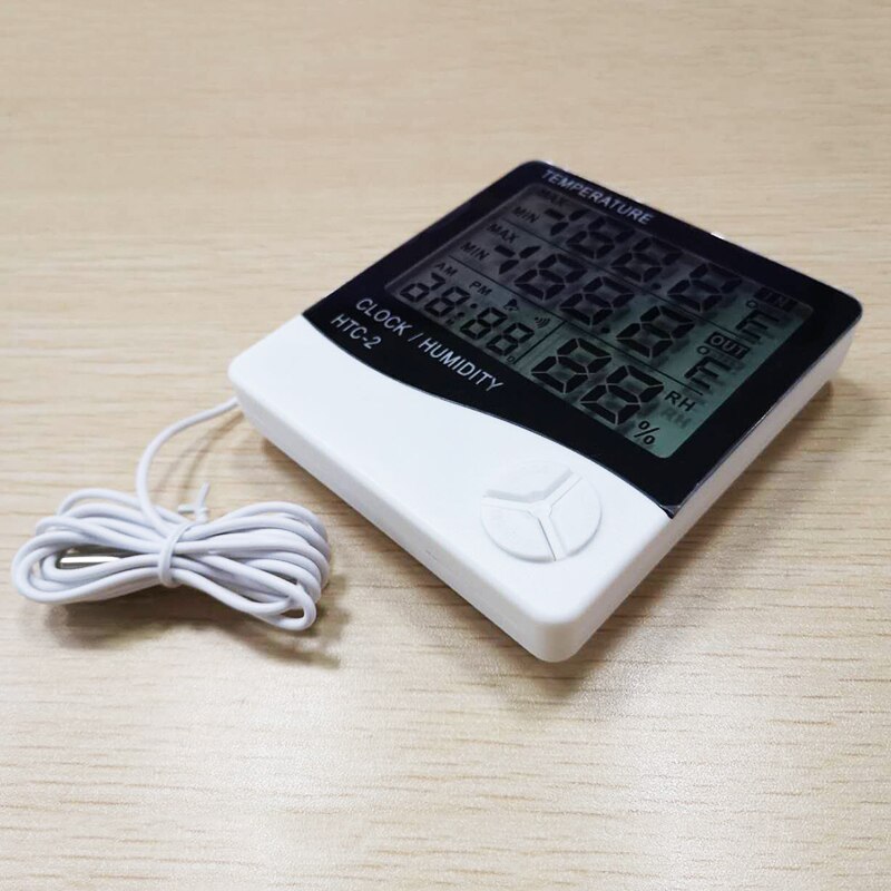 Digital termometer stor lcd-skärm display hygrometer temperatur fuktighetsmätare väckarklocka kalender inomhus utomhus