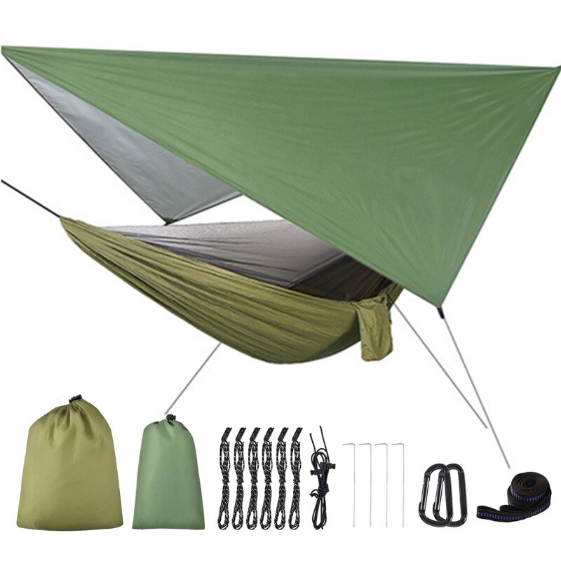 2 in 1 Lightweight Portable Outdoor Camping Hammock Mosquito Net Hammock Tent With Waterproof Canopy Awning Netting Set girls lo: F