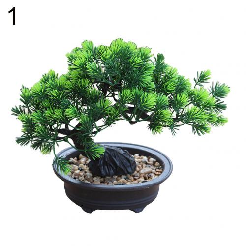 1pc kunstig bonsai lite grønt tre med potteplanter furu kunstig potteplante ornamentr plante kunstig plante kontor: 1