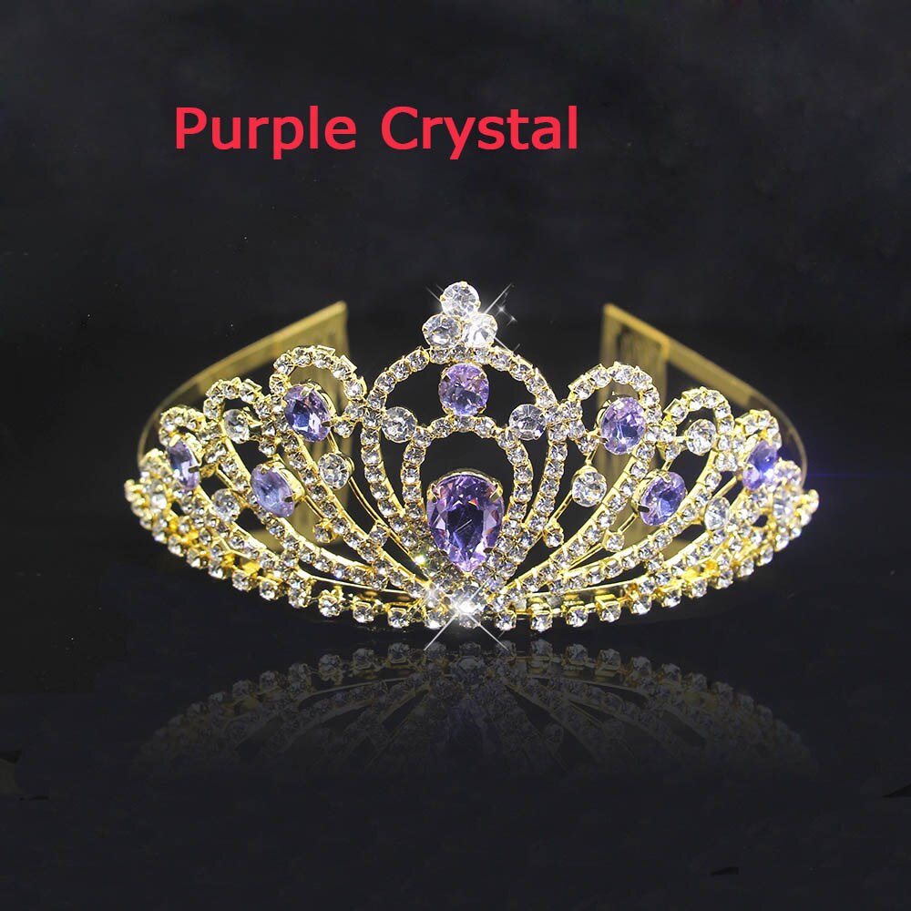 AINAMEISI 5 colors Crystal Tiaras Hair Accessories Gold Crowns Girls Headpiece Wedding Bridal Crown Hair Jewelry: gold Purple