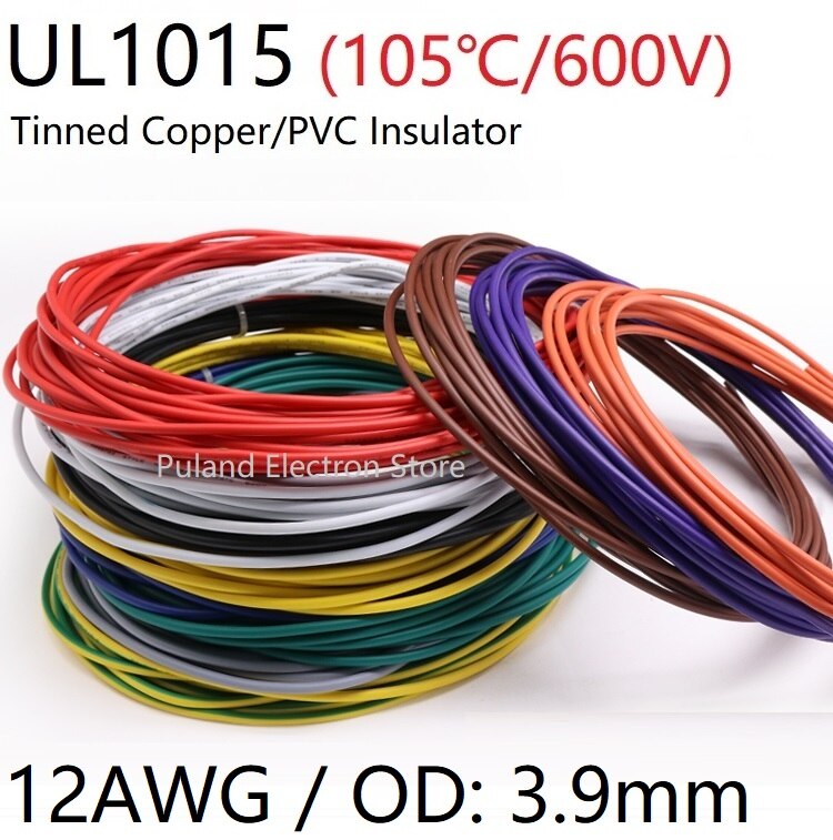 12AWG UL1015 Pvc Draad Od 3.9Mm Geïsoleerde Ofc Vertind Koper Elektron Dirigent Kabel Lamp Milieu Diy Lijn Kleurrijke 600V
