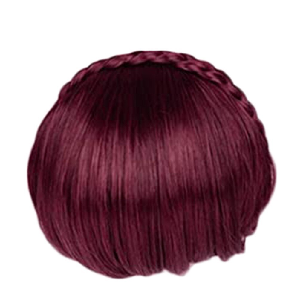 Similler Synthetic Hair Neat Fringe With Braids Headband Blunt Bangs Hair Extensions For Women Hairpieces Synthetic Bangs#y30