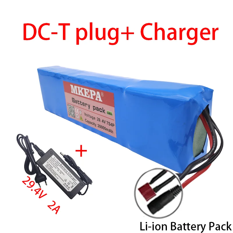 24V 7S4P 18650 28Ah Rechargeable Lithium Ion Battery Pack 29.4V for Batteries+29.4V Charger: Blue