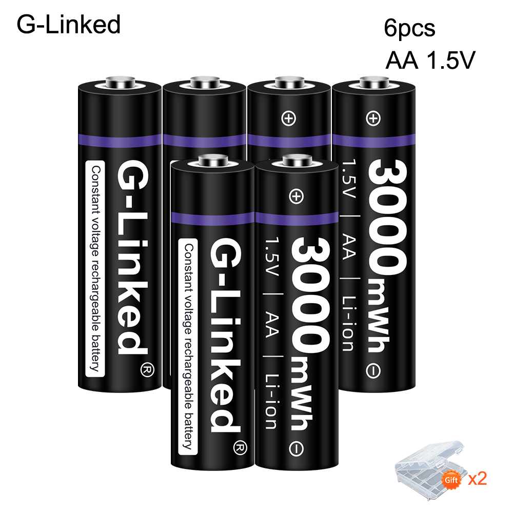 100% 1.5v AA rechargeable battery 3000mwh li-ion lithium ion AA 2A batteries for toys camera flashlight: 6PCS AA 1.5V