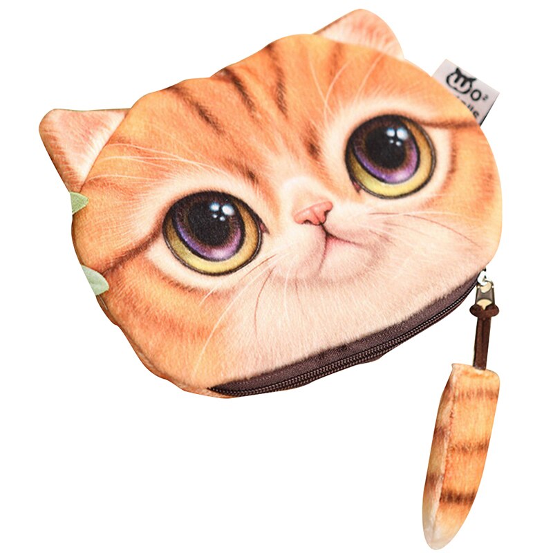 1pcs Ladies Cute Cat Face Animal Coin Purse Wallet Mini Zipper Bag: Yellow