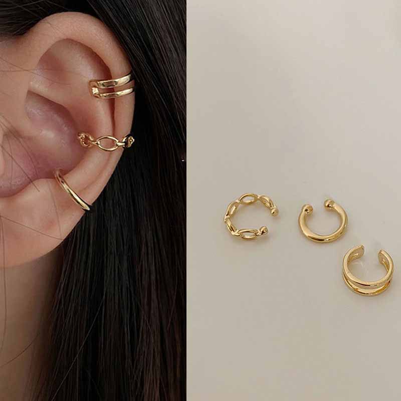 Silver Color Leaves Clip Earrings for Women Men Simple C Ear Cuff Non-Piercing Ear Ear Clip Set Trend Jewelry: Rhodium Plated