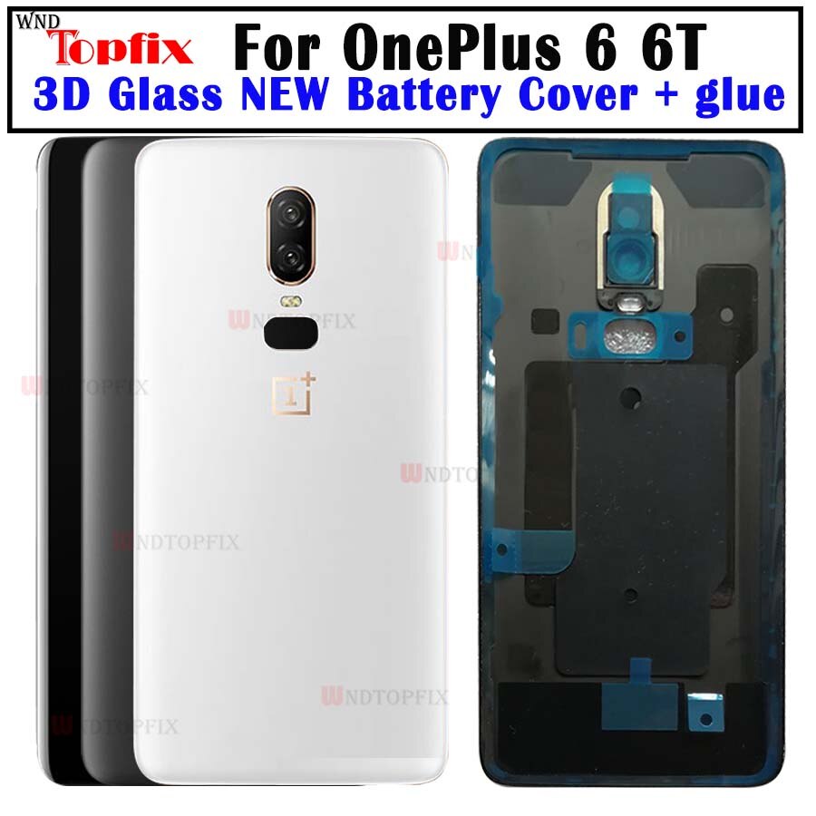 3D Glas Voor Oneplus 6 Back Battery Cover Deur Achter Glas Voor Oneplus 6T Batterij Cover 1 + 6T Behuizing Case Met Camera Lens