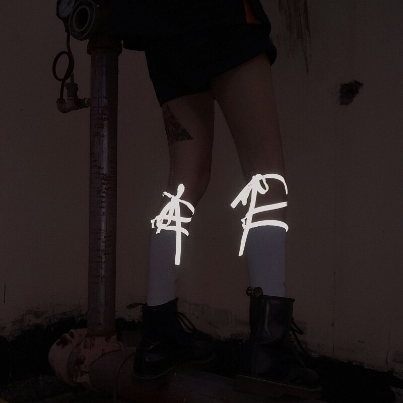 Femmes coréenne Style rétro dentelle chaussette fille Harajuku gothique Punk jarretière ceinture chaussettes Anime Lolita à lacets bas Streetwear: Reflective White
