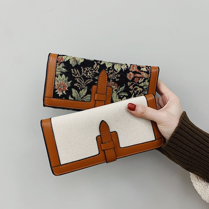 Blomstermønster kvinder pung slidstærk canvas lang standard pung piger dejlig tegneserie clutch kort pung