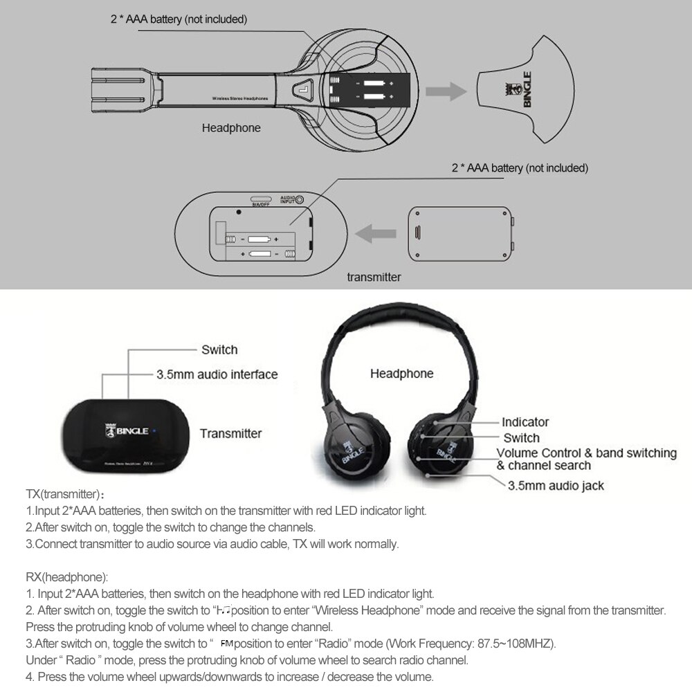 BINGLE-Auriculares inalámbricos B616 con Bluetooth, dispositivo estéreo multifunción con radio FM, cable, transmisor para MP3, PC y teléfonos inteligentes, smartphones