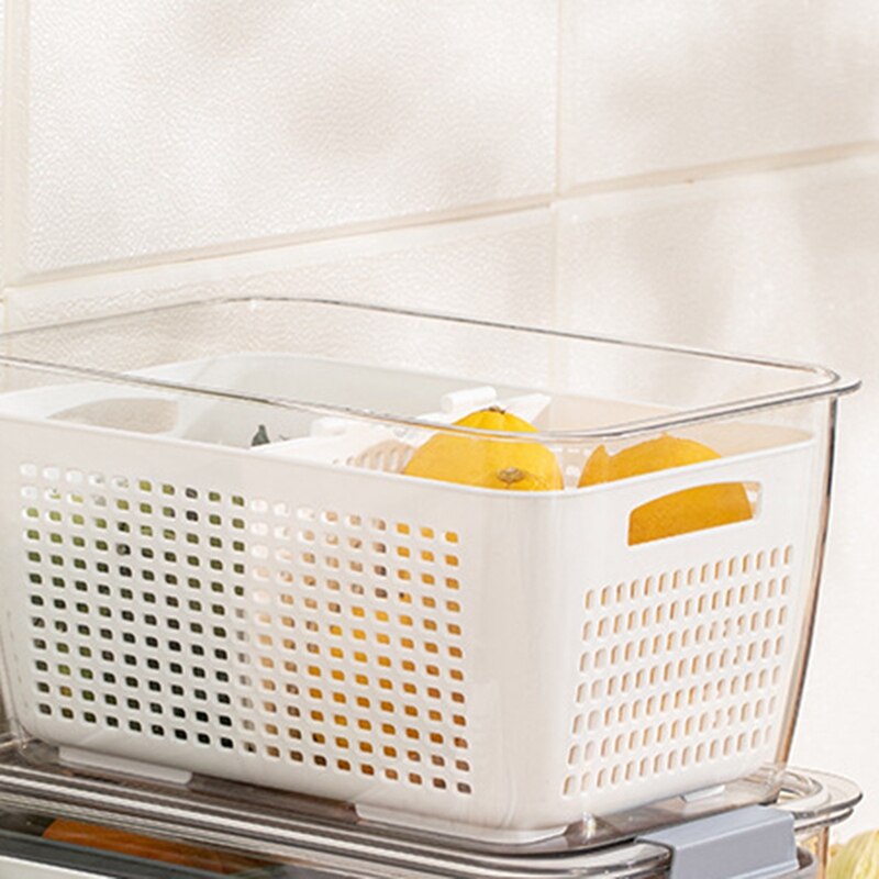 Cesta de drenagem alimentos fresco-mantendo armazenamento caixa de lavagem de plástico frutas e vegetais dreno cesta geladeira organizador