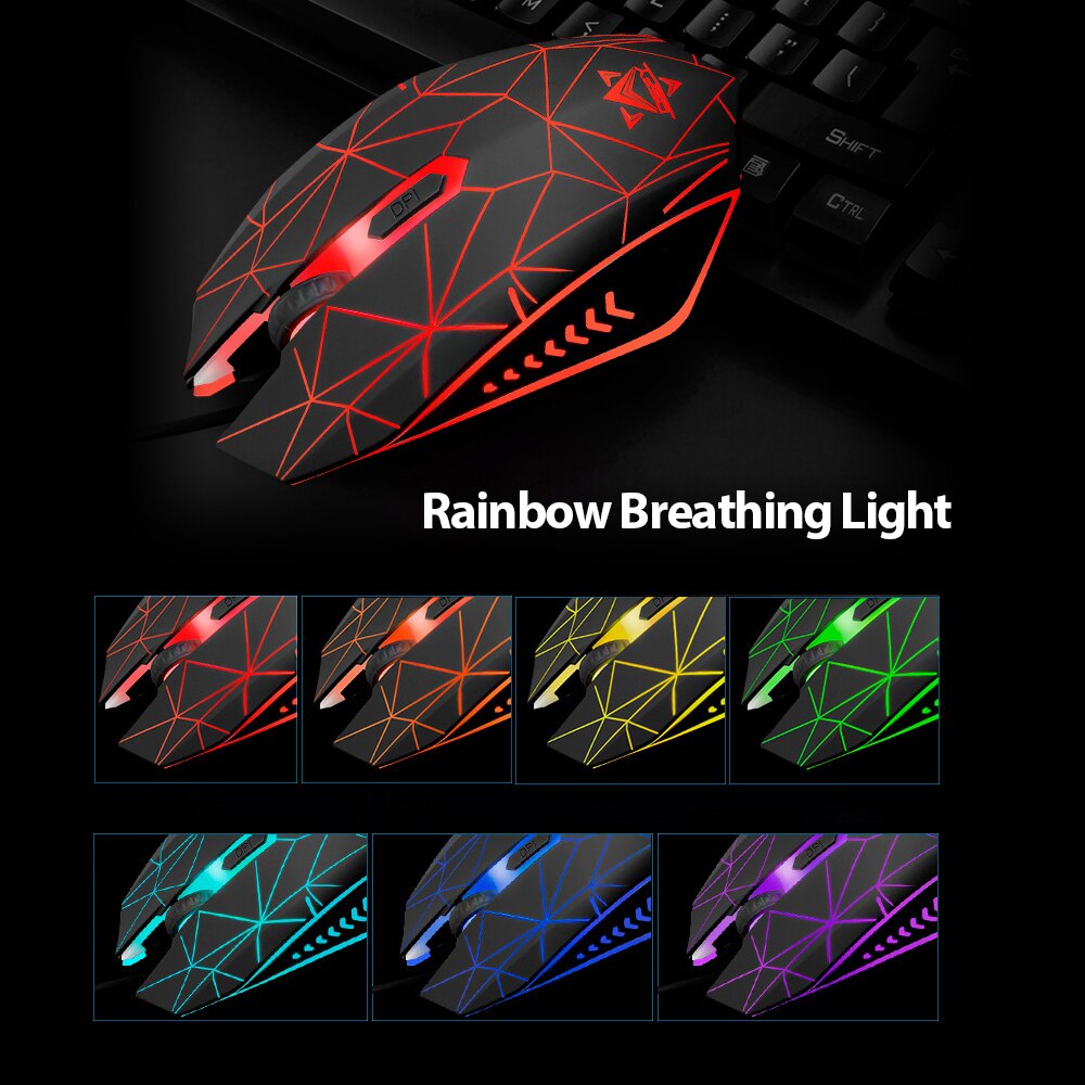 USB Wired Gaming Keyboard and Mouse Combo Waterproof 3 Color Backlit 2000DPI DPI Adjustable for Home Office