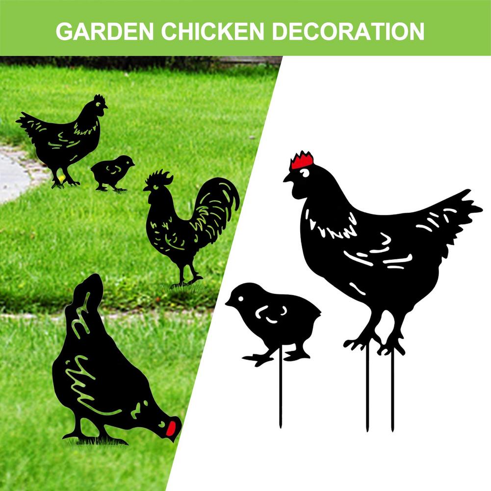Garden Decoration Chicken Silhouette Stakes Acrylic Animal Stakes Black Garden Silhouette Yard Art For Party Festival Decor