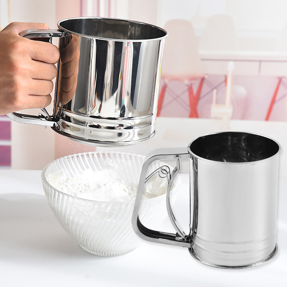 Multi-model Handheld 250ml 500ml 750ml Filter Sieve Baking Tool Stainless Steel 30 Mesh Semi-automatic Flour Sieve Kitchen Tools