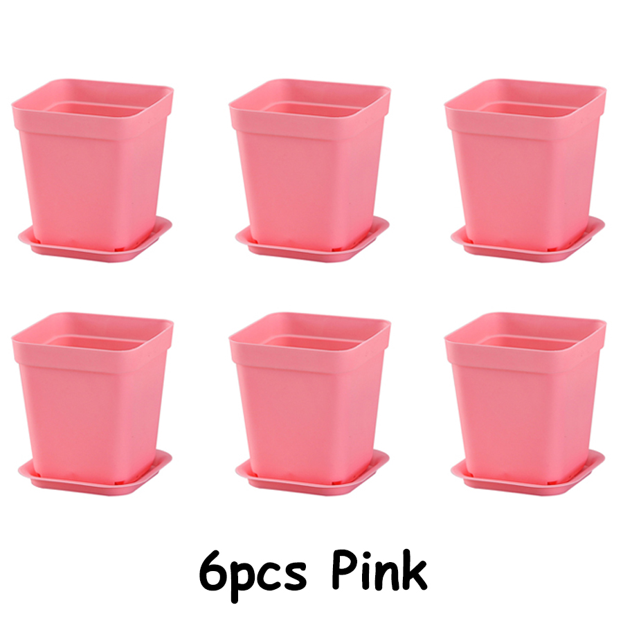 6/12pcs 7cm Pink Plastic Square Flower Plant Pots with Tray Nursery Pot for Succulent Office Desktop Gardening Balcony Decor: WHITE
