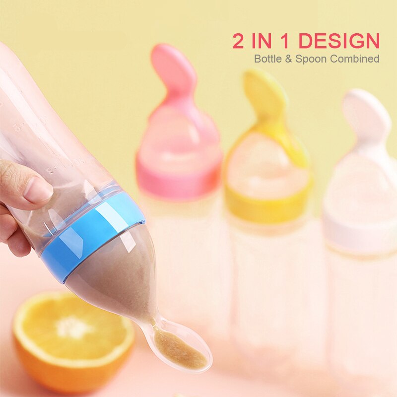 Beeshum 90ml Baby Squeezing Feeding Spoon Safety Silicone Training Baby Bottle Spoon Infant Cereal Food feed Spoon baby gadgets