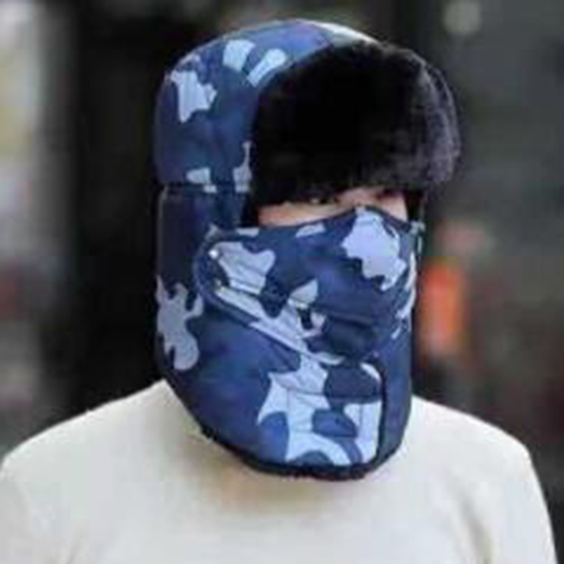 Unisex Camouflage Bomber Hat Russia Caps Waterproof Warm Faux Fur Earflap Winter Snow Skiing Hats Casual