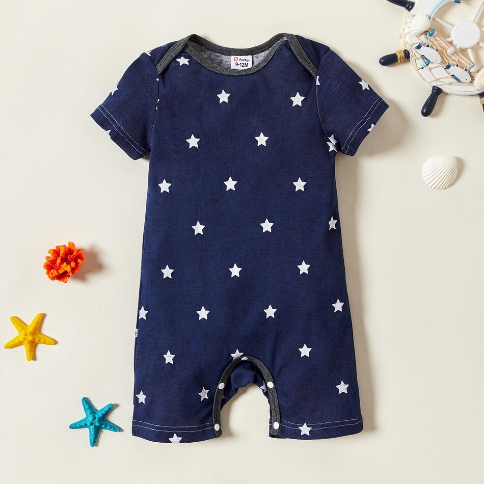 Patpat zomer 4-- pack babyjongensstrepen en sterren bodysuits set babykleding