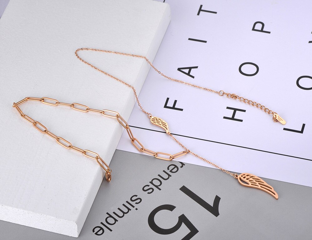 Lokaer Originele Titanium Staal Angel Wings Charm Hanger Kettingen Trendy Rose Gold Choker Ketting Voor Vrouwen Meisje N20114
