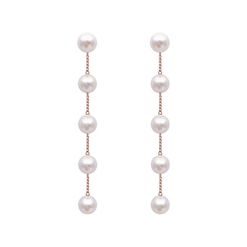 Pendientes largos de perlas de imitación para mujer, pendientes colgantes de perla redonda blanca para boda, joyería de coreana
