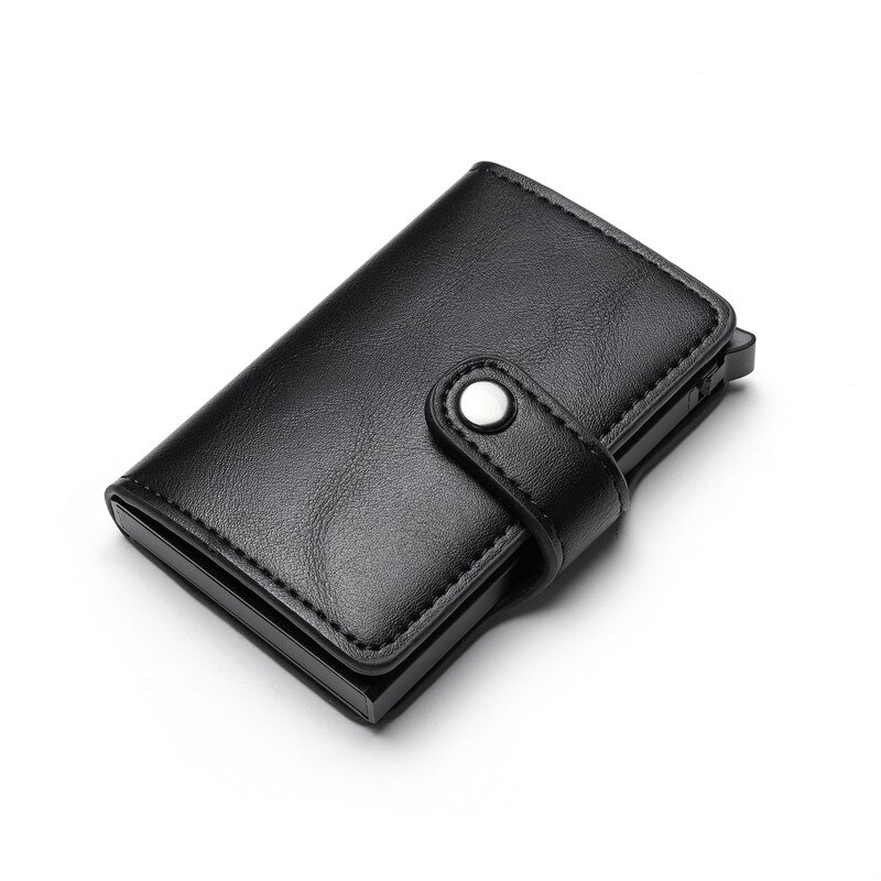 ZOVYVOL Hasp PU Leather Casual Card Holder Protector Smart Wallet Metal RFID Aluminum Box Slim Men Women Card Case: Black YM015