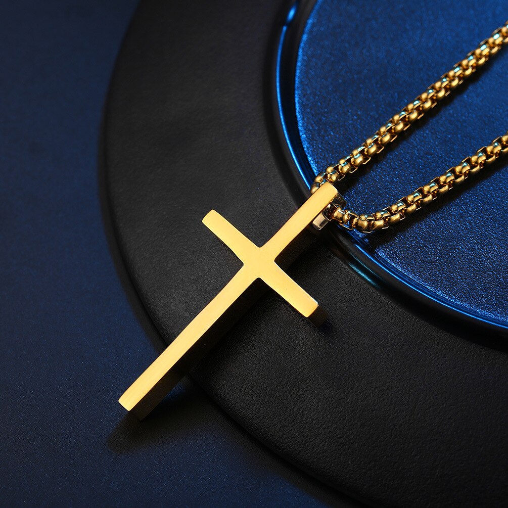 Men's Necklace Cross Pendant Christian Stainless Steel 24Inch Chain Link Crucifix Necklaces Male Jewelry