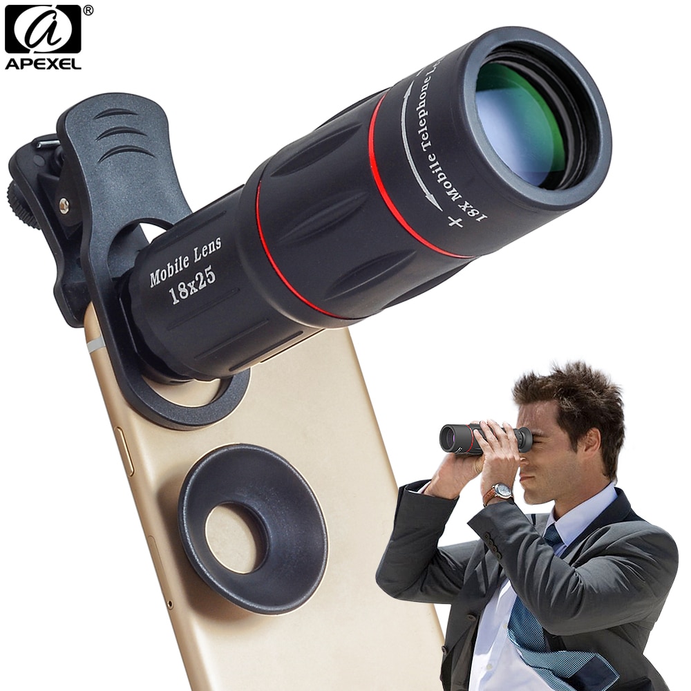 APEXEL-lente de cámara 18X telescopio con Zoom, telescopio, lente de teléfono móvil con clips Universal para iPhone, Xiaomi, Smartphones, APL-18XT