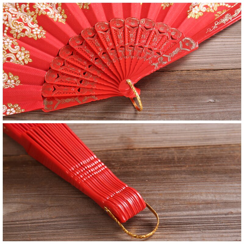 Exquisite Folding Fan Floral-Print Lace Silk Stamping Hand Held Fan For Wedding Dance Party Stage Performance Decoration