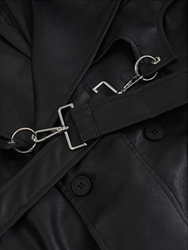 Trench lungo da donna in pelle PU Lautaro, oversize, doppio petto, ampio, abiti firmati di lusso, nero, marrone, primavera