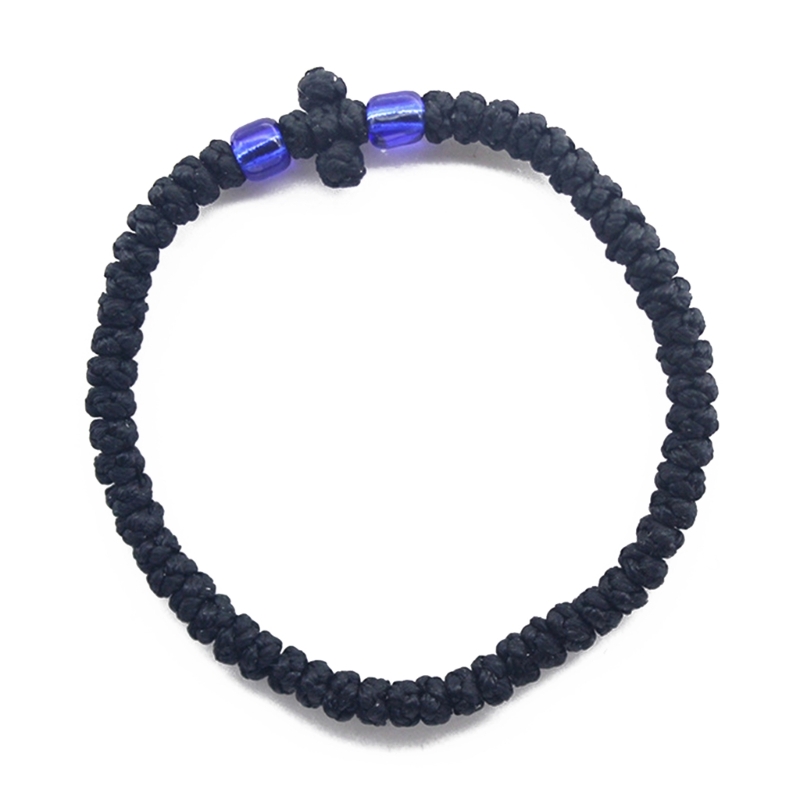 Pulsera cuerda oración ortodoxa única, cadena pulsera tejida cristiana griega griega: Bañado en rodio de imitación