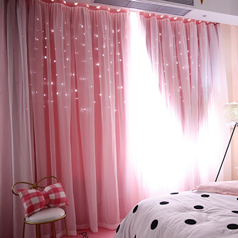 100x200CM Romantic Rainbow Color Sheer Curtain Girl Kids Bedroom Full Blackout Window Drapes Hollow Star Curtain Home Decor: A